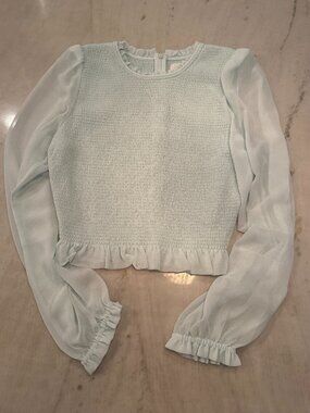 Aritzia Wilfred Long Sleeve Smocked Sheer Blouse Size M